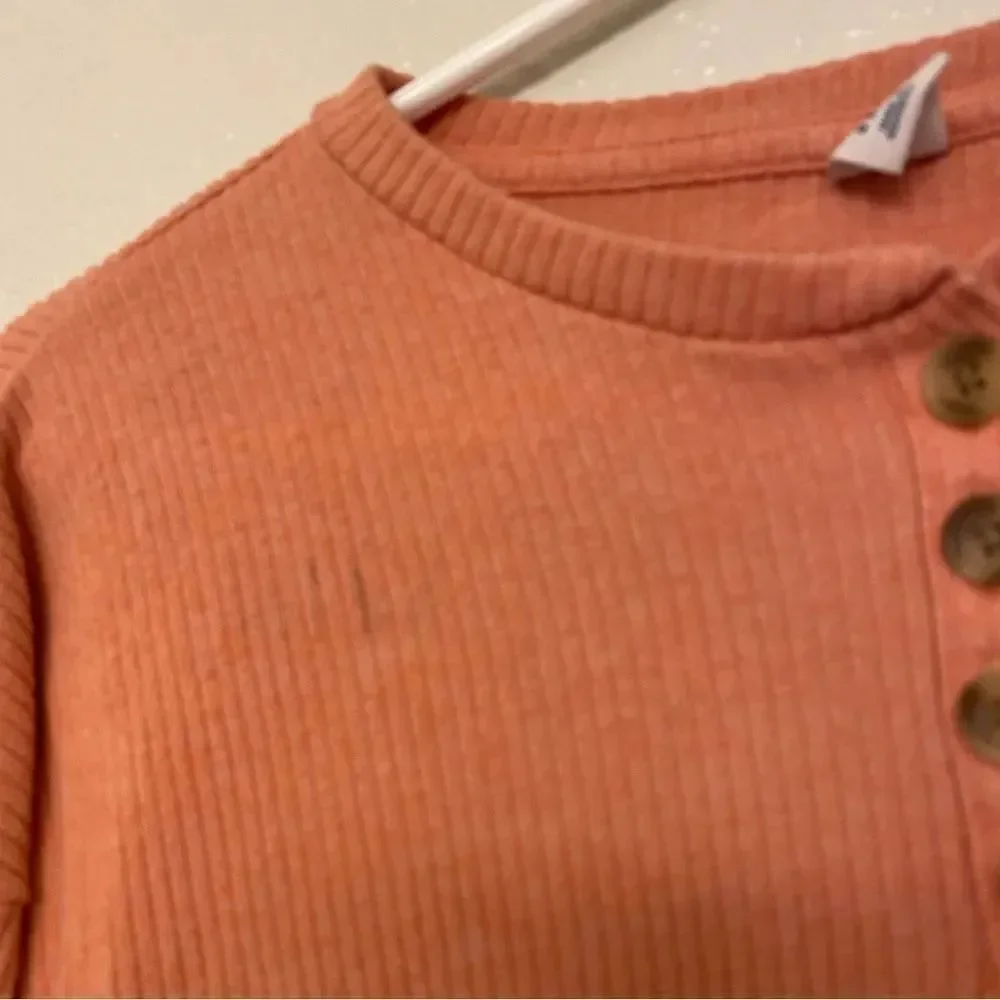 Old Navy oversized orange cozy ribbed long sleeve knit henley top shirt S 6-7